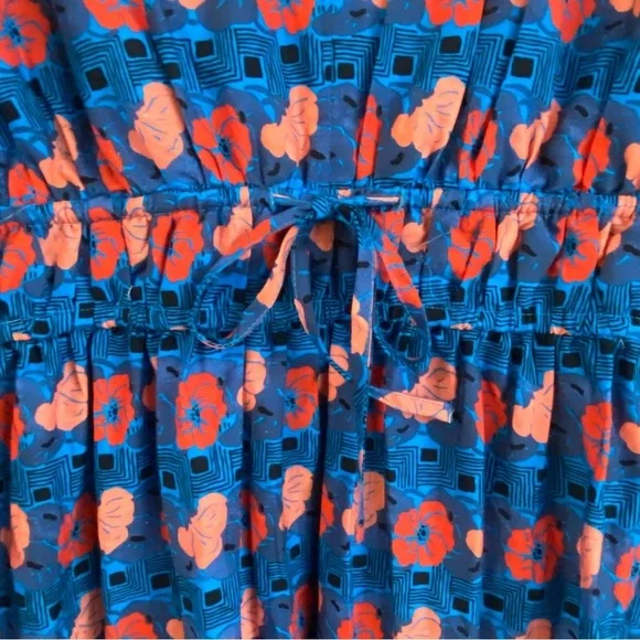 Tuckernuck Womens‎ New Size XXL Retro Floral Mitchell Midi Dress Blue and Red